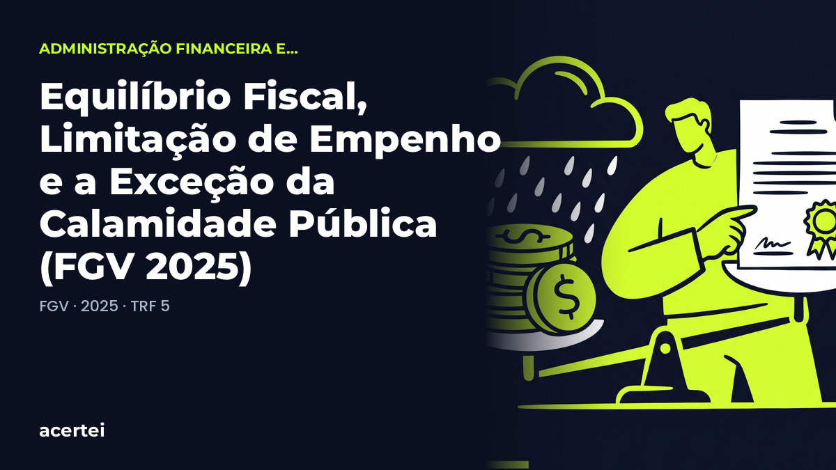 Capa do artigo Equilíbrio Fiscal, Limitação de Empenho e a Exceção da Calamidade Pública (FGV 2025), sobre Lei de Responsabilidade Fiscal, no blog do Acertei: fundo azul-marinho com o título em destaque