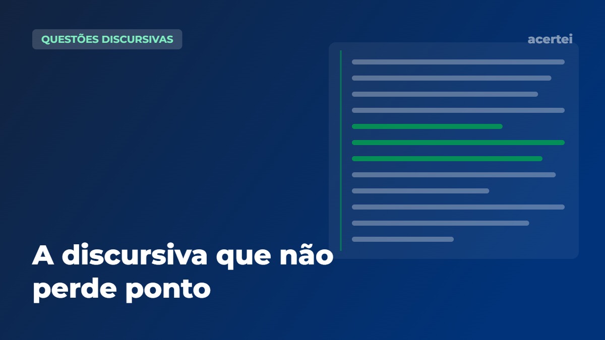 Representação de uma folha de resposta pautada com um trecho destacado, simbolizando a estrutura de uma questão discursiva