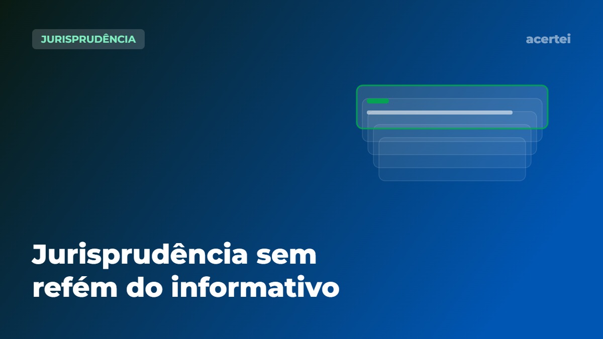 Pilha de cartões sobrepostos representando teses de jurisprudência, com a tese do topo em destaque