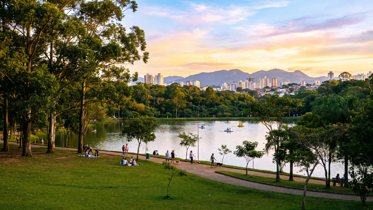 Bosque Maia, em Guarulhos (SP), cidade-sede do concurso. Imagem gerada por inteligência artificial.