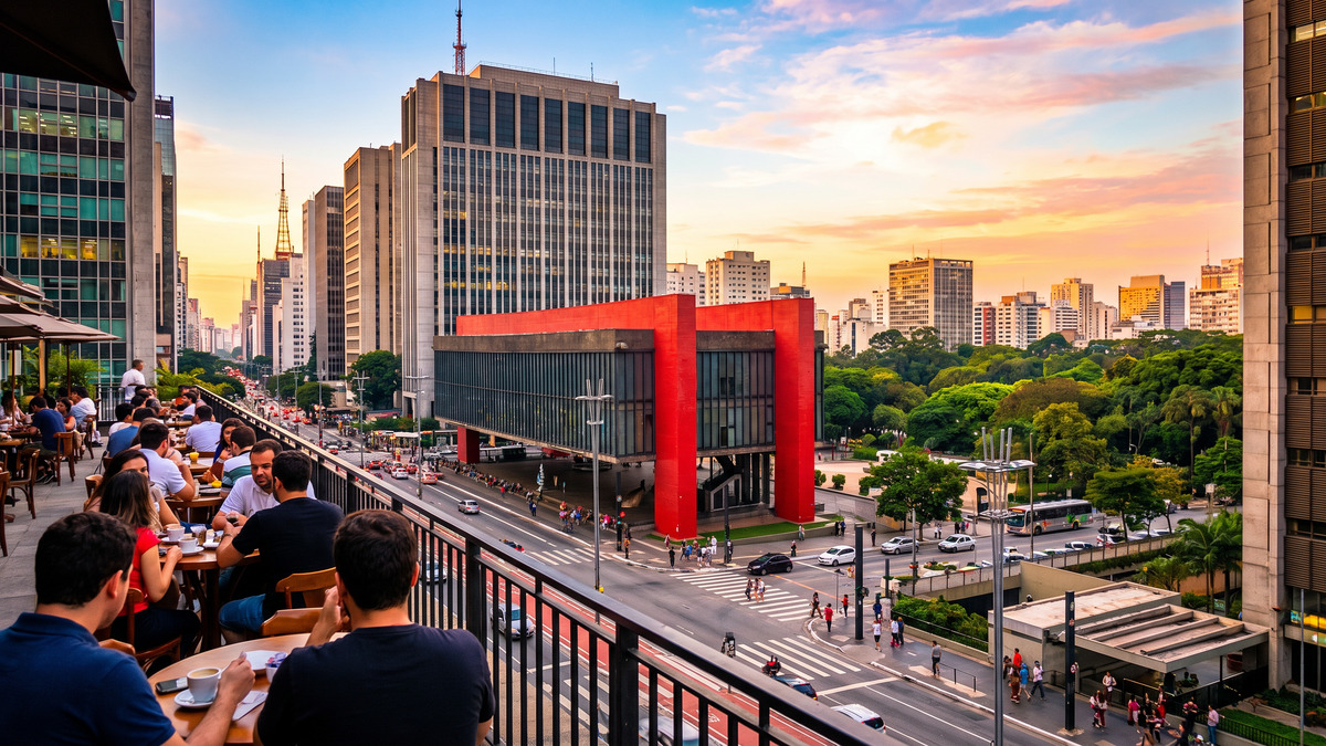 Avenida Paulista, em São Paulo (SP), cidade-sede do concurso. Imagem gerada por inteligência artificial.