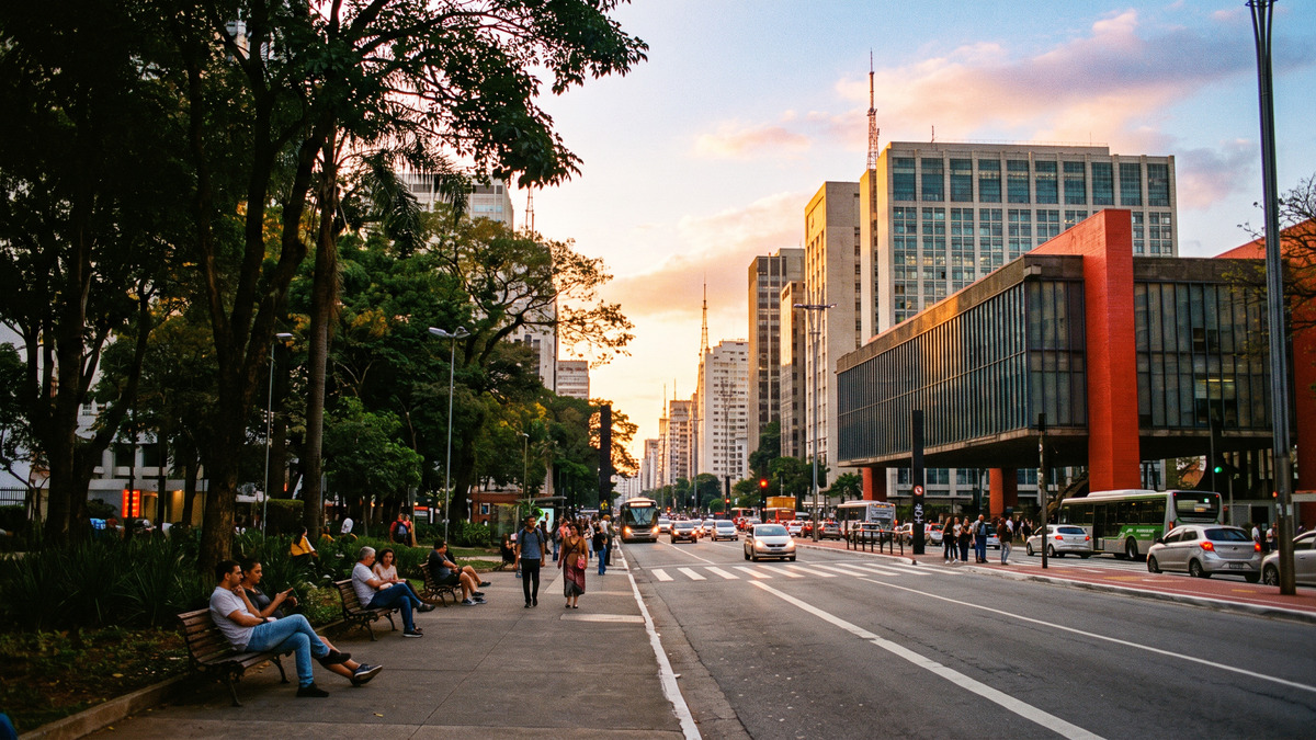 Avenida Paulista, em São Paulo (SP), cidade-sede do concurso. Imagem gerada por inteligência artificial.